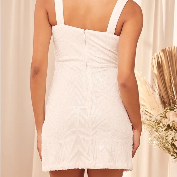 White Sequin Square Neck Mini Dress - Picture 4 of 5